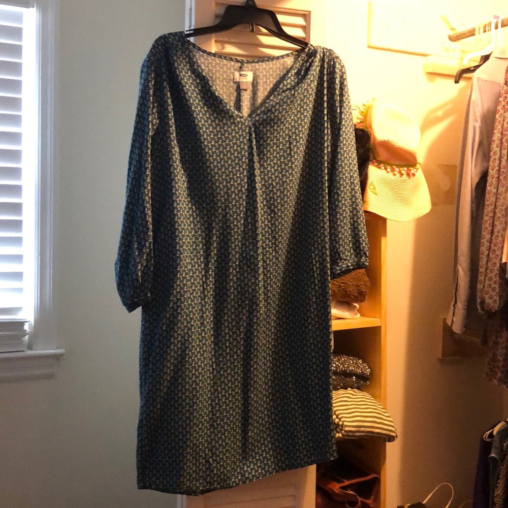 Old Navy blue & mustard floral shift dress